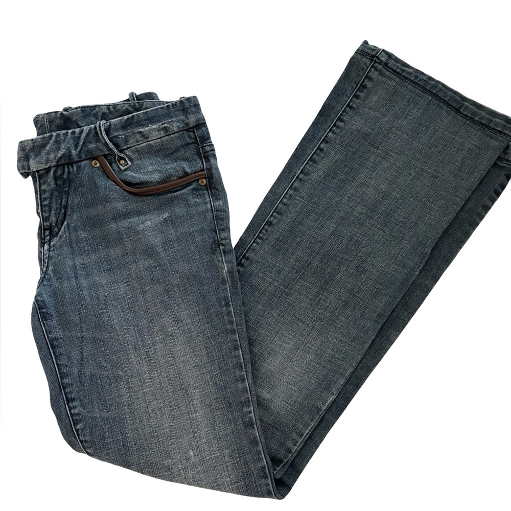 Armani Exchange Distressed Jeans with Brown leather Trim